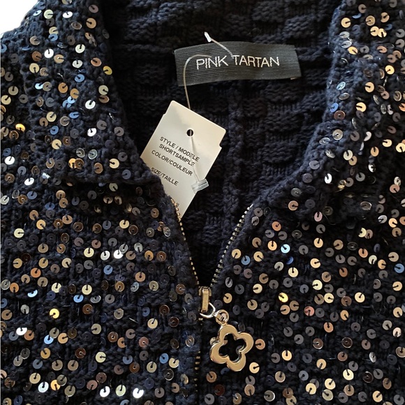 Pink Tartan navy sequin zipper cardigan NWT - Picture 5 of 8